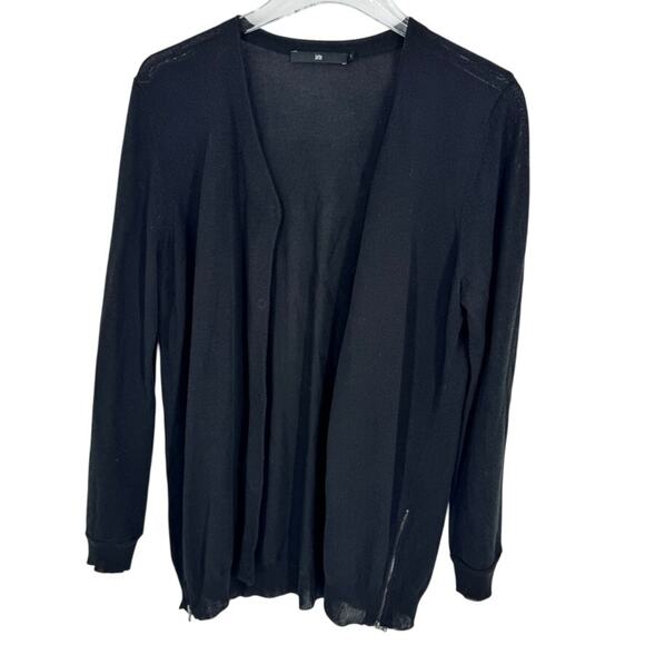 Jarbo Sweater Small Black 1 Cardigan Cotton Knit Hidden Button - Picture 2 of 7